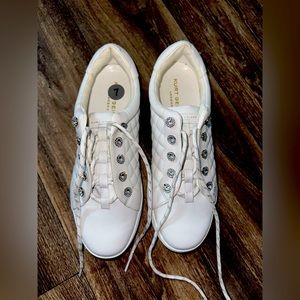 KURT GEIGER Leather Stone Embellished Lace-Up Quilted Platform Sneakers